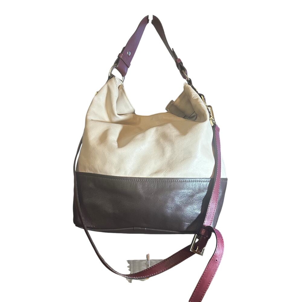 Elisabetta Yang Leather Crossbody Shoulder Bag Cream Brown Burgundy